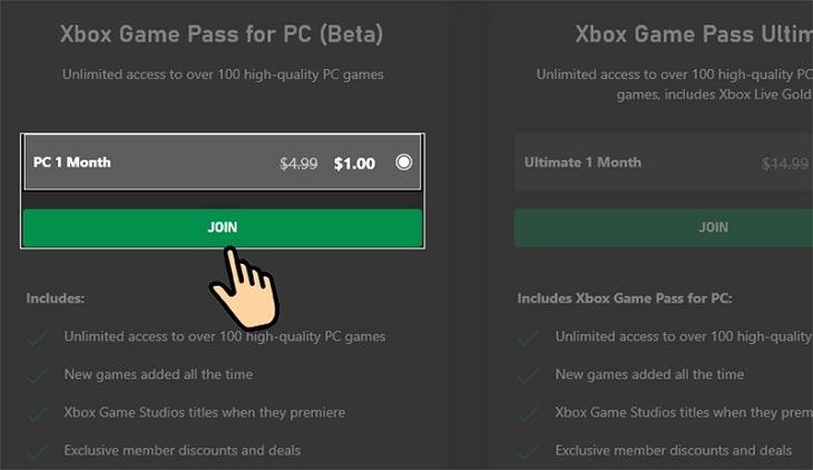 Điều hướng đến Xbox Game Pass cho PC (Beta) và nhấp vào Tham gia