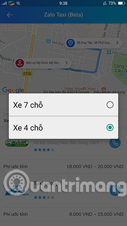 Chọn xe 4 chỗ hoặc 7 chỗ