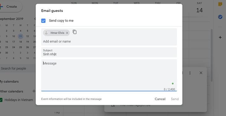 Gửi email từ Lịch Google 