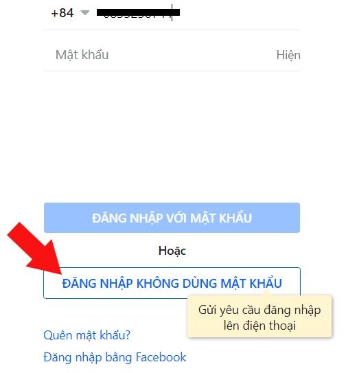 Chọn để gửi yêu cầu đăng nhập