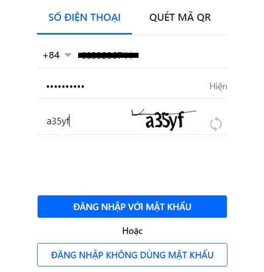 Chọn Đăng nhập bằng mật khẩu