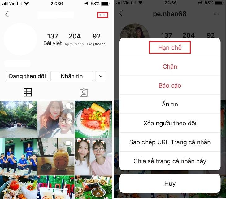 Chọn Tài khoản Cá nhân và nhấp vào Hạn chế