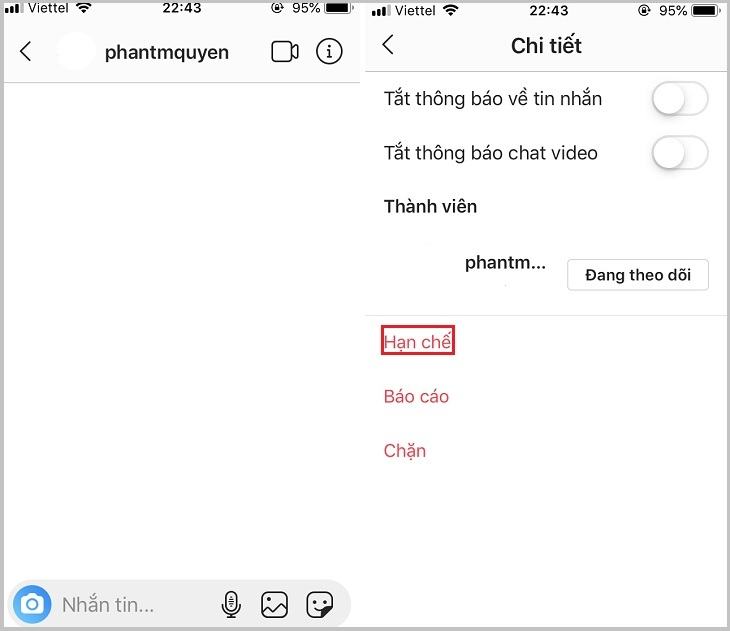 Nhấp vào biểu tượng i và chọn Hạn chế