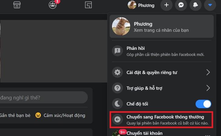     Nhấp lại vào menu mũi tên thả xuống đó và chọn Chuyển sang Facebook Thông thường.