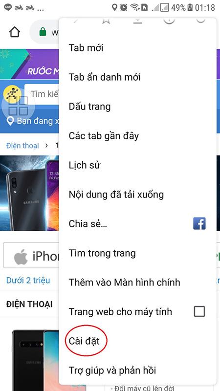 Đi tới Cài đặt