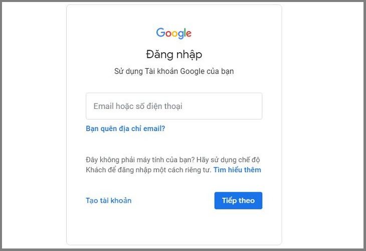 Đăng nhập vào tài khoản Gmail cá nhân của bạn