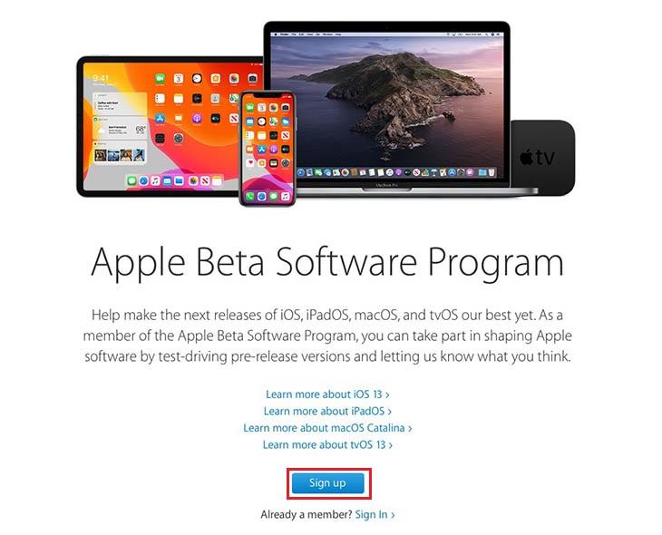 Đăng ký chương trình phần mềm Apple beta