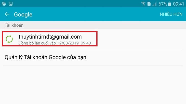 Nhấp vào Tài khoản Gmail