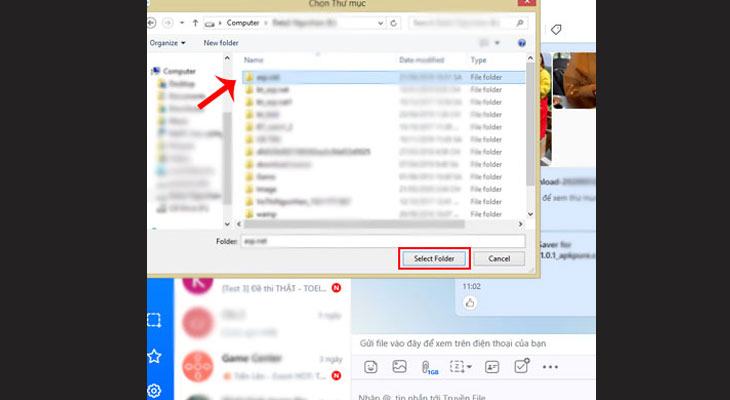 Gửi thư mục từ cửa sổ trò chuyện