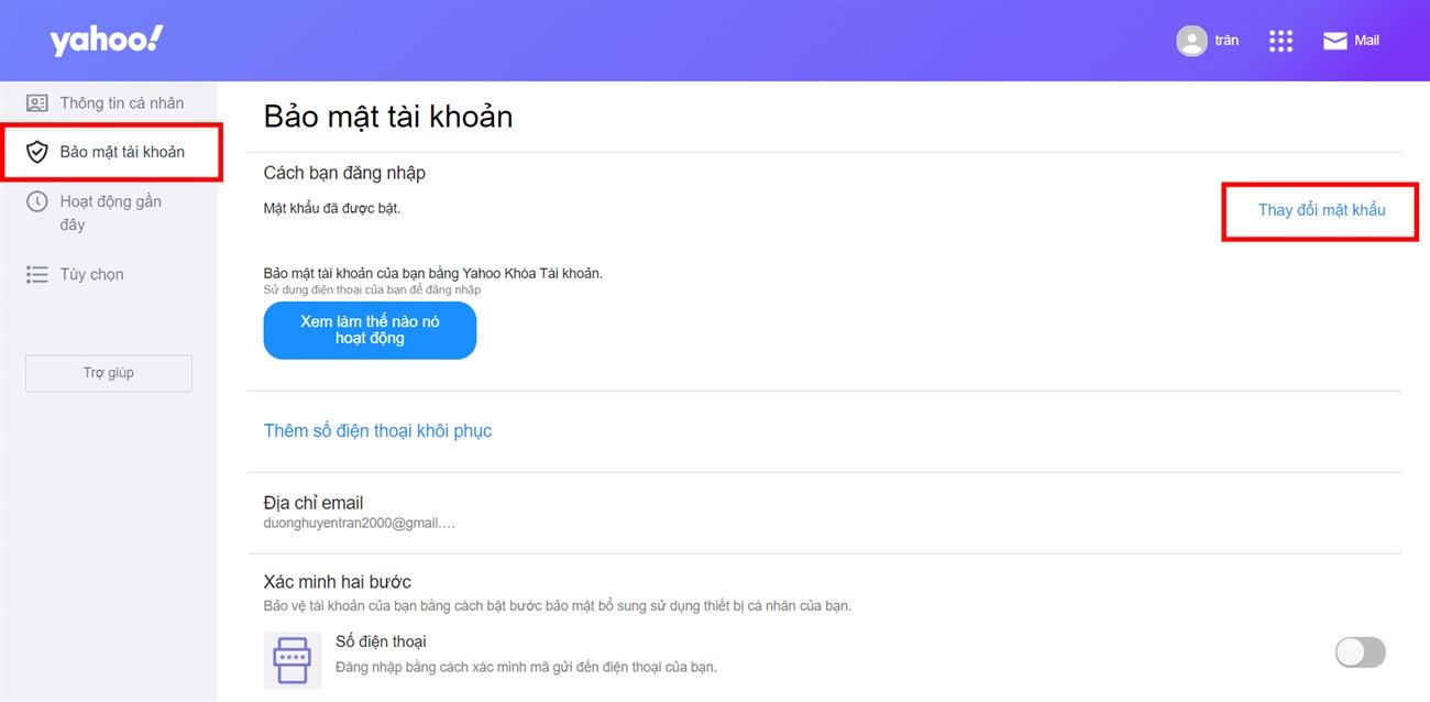 Thay đổi mật khẩu