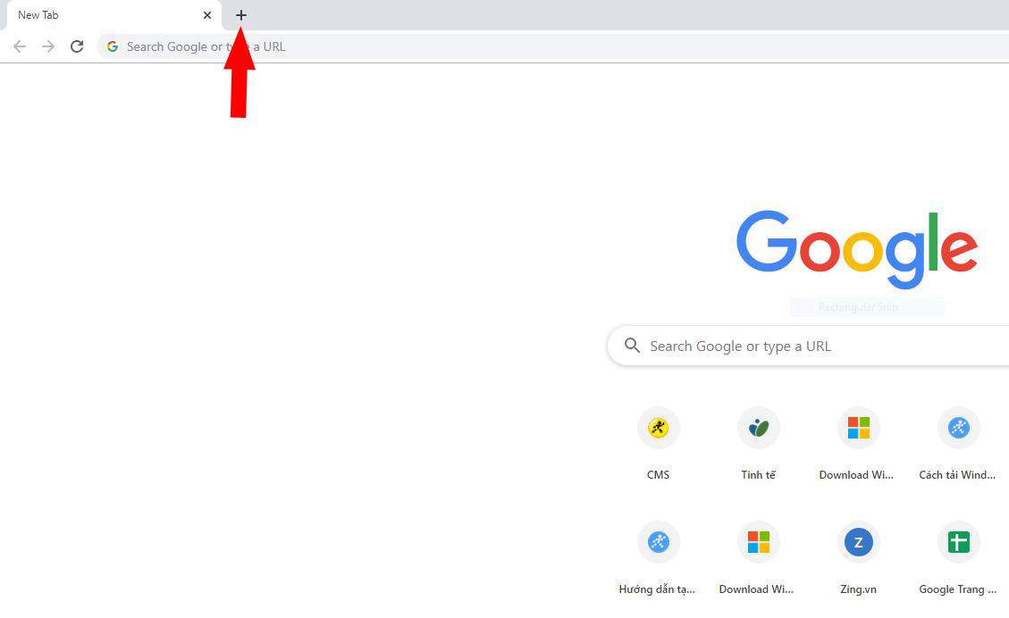 Nhấp vào biểu tượng + để mở tab mới