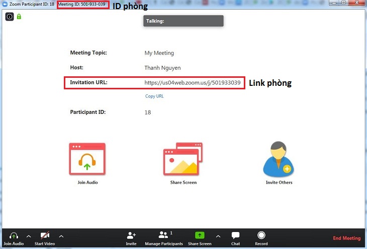 Gửi ID phòng hoặc liên kết phòng