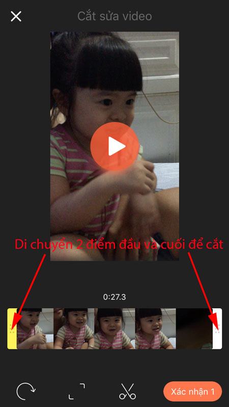 Di chuyển điểm đầu và điểm cuối để cắt
