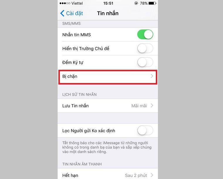 Chọn Bị chặn để chặn cuộc gọi và tin nhắn