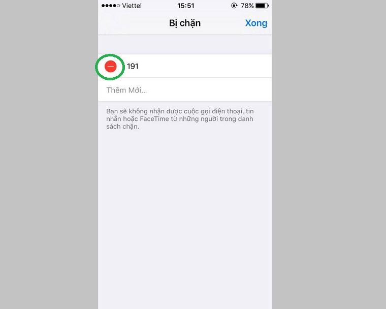 Dấu chọn - để xóa số người tham gia bị chặn cuộc gọi và tin nhắn