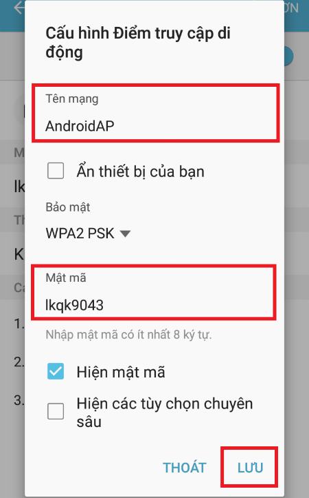 Nhập tên và mật khẩu của mạng WiFi