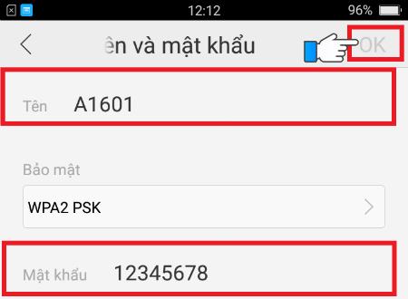 Nhập tên và mật khẩu của mạng WiFi