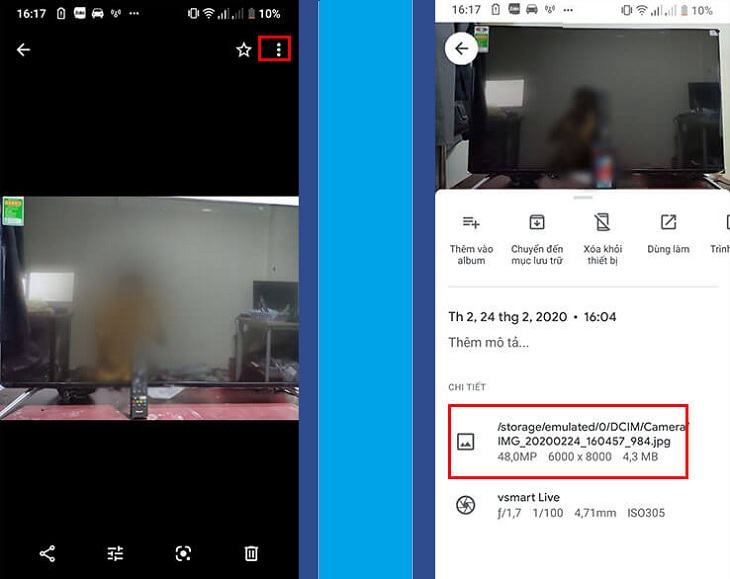 Nhấp vào chi tiết ảnh để kiểm tra xem kích thước ảnh đã đạt 48MP chưa