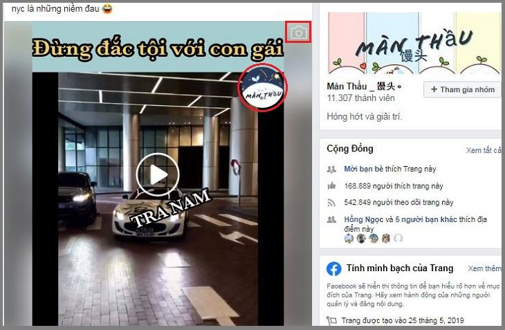 Biểu tượng máy ảnh ở bên phải màn hình