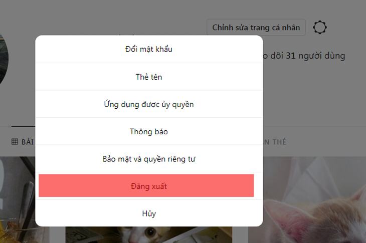 Chọn Đăng xuất