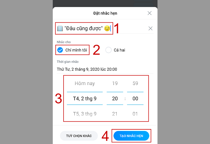 Tôi làm cách nào để tạo lời nhắc cuộc hẹn cho riêng mình trên Zalo