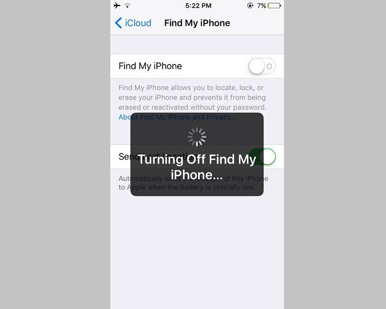 Tắt Tìm iPhone của tôi trên thiết bị