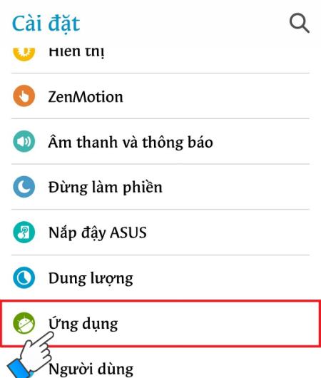 Đi tới ứng dụng trong cài đặt