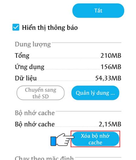 Chọn Xóa bộ nhớ cache