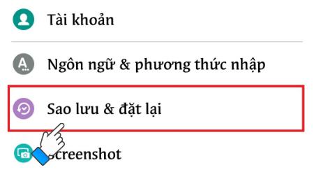 Chọn Sao lưu & Đặt lại trong Cài đặt