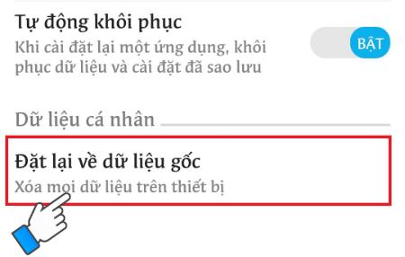 Chọn Đặt lại về dữ liệu gốc