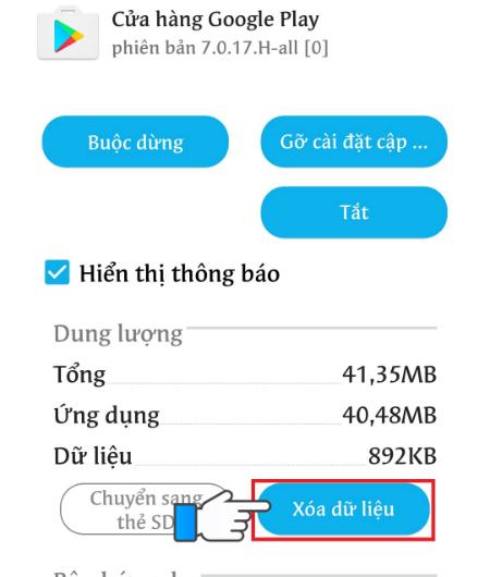 Chọn Xóa dữ liệu