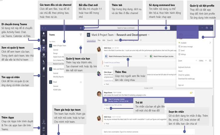 Menu (danh mục) trong Microsoft Teams