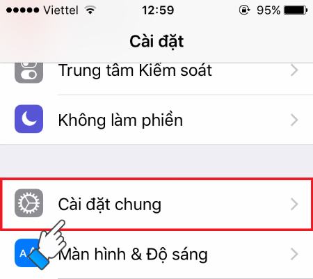 Chọn Cài đặt chung trong Cài đặt
