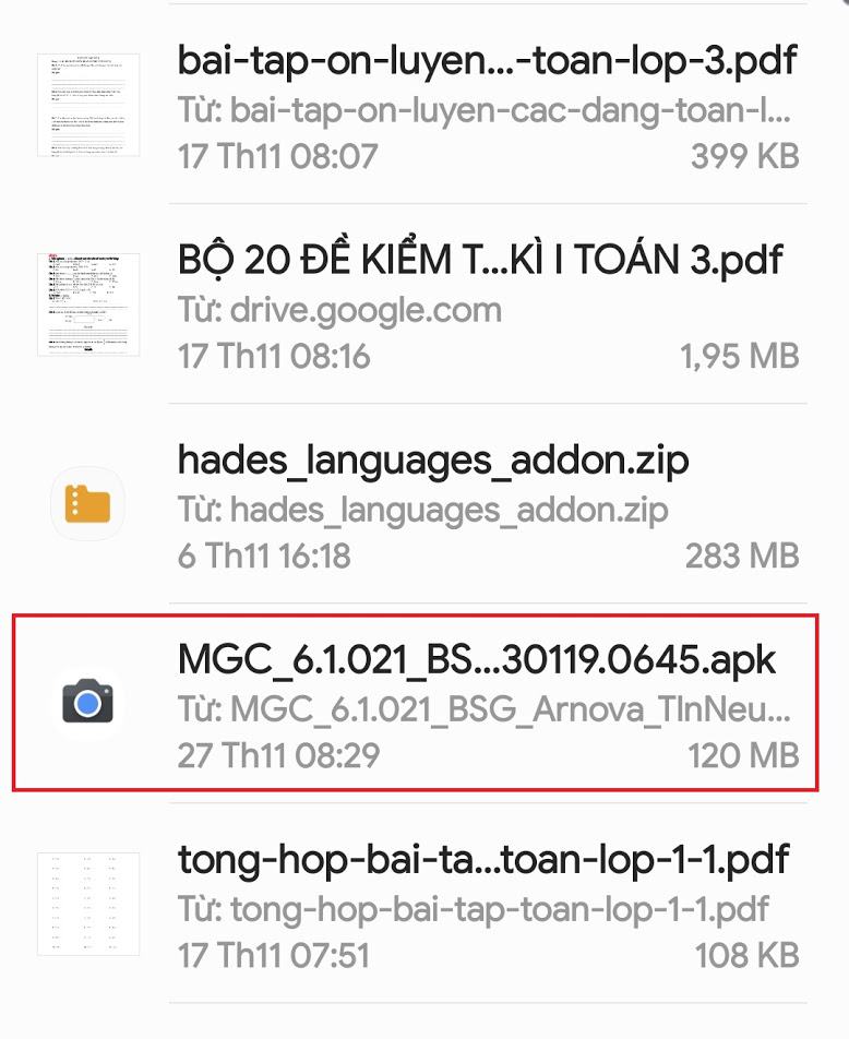 Mở tệp APK Google Máy ảnh đã tải xuống