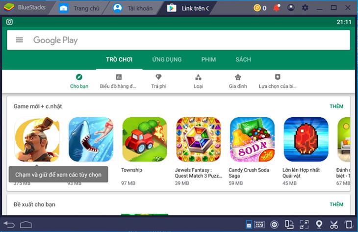 Cửa hàng Google Play trên BlueStack