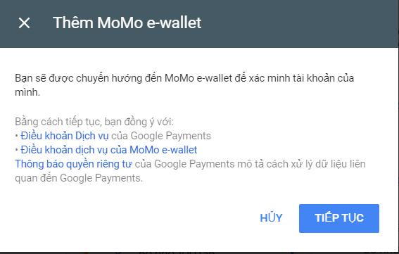 bấm vào Tiếp tục