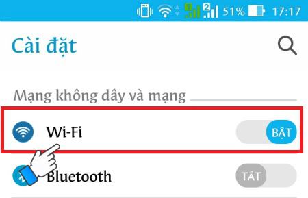 Chọn Wifi trong cài đặt
