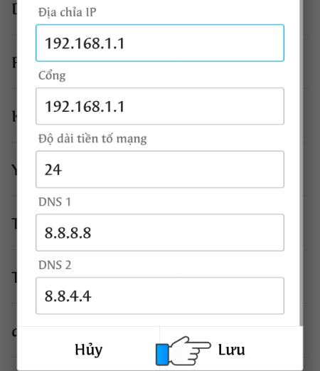 Nhập các thông số