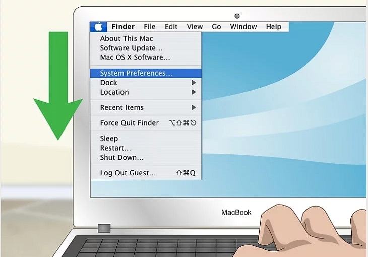 Mở cửa sổ Apple, biểu tượng ở góc dưới (hoặc trên) của màn hình.