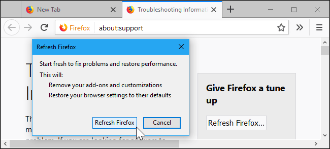 Nhấp vào Cập nhật Firefox để xác nhận rằng bạn muốn thực hiện những thay đổi này 