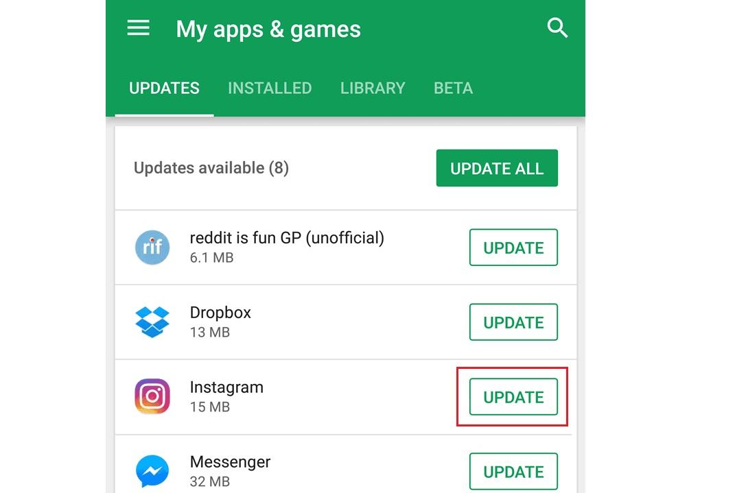 Instagram vẫn chưa được cập nhật