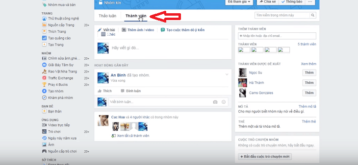 Nhấp vào phần tử Thành viên bên dưới dòng thời gian 