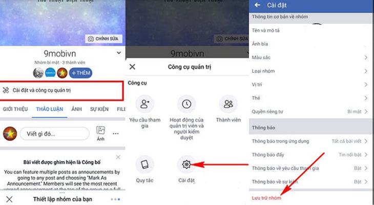 lưu trữ nhóm fb trên iPhone