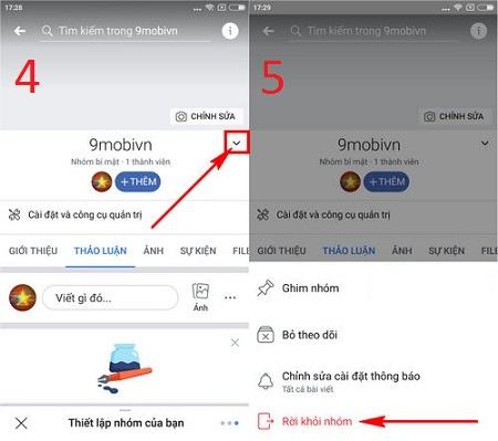 xóa nhóm fb trên điện thoại android