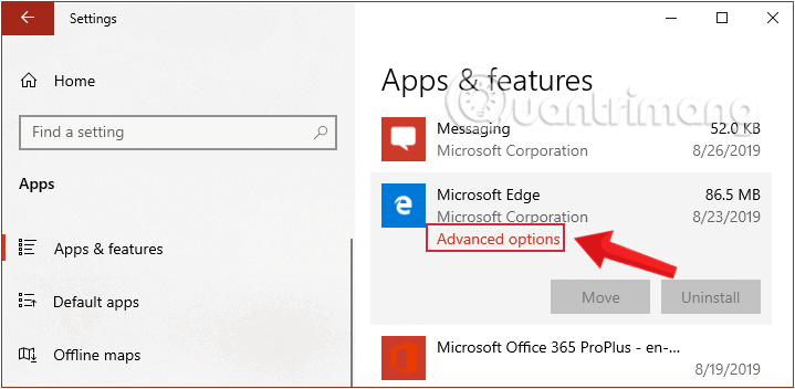 Trong Microsoft Edge, nhấp vào Tùy chọn nâng cao