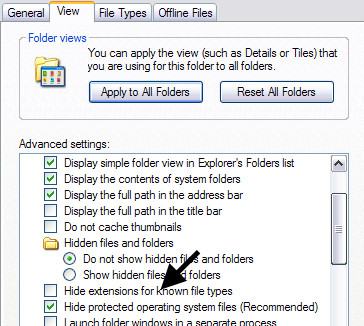 Bỏ chọn tùy chọn Ẩn tiện ích mở rộng cho các loại tệp đã biết