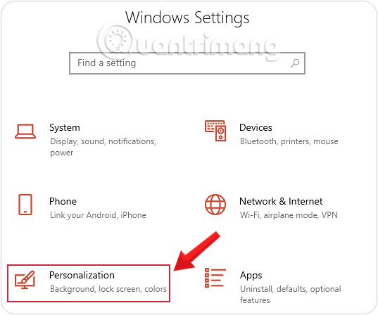 Trong cài đặt Windows, nhấp vào Cá nhân hóa