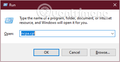 Nhập lệnh ncpa.cpl trong cửa sổ lệnh Run