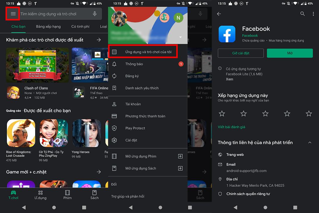 Kiểm tra bản cập nhật cho phiên bản Facebook trên Android