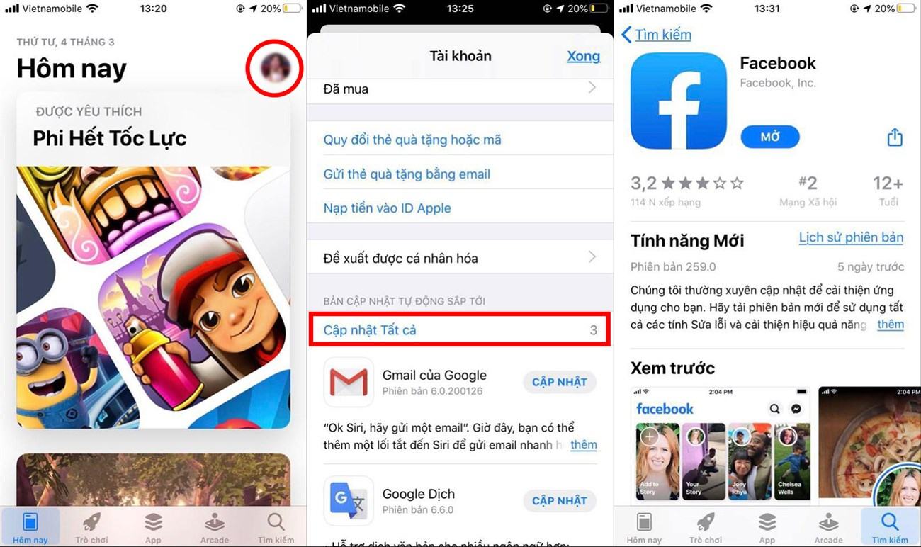 Kiểm tra các bản cập nhật ứng dụng Facebook trên iPhone